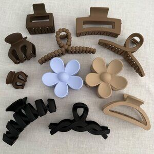 Set Of 11 Matte Hair Claw Clips For Women -Various Sizes Shapes and Colors